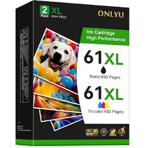 ONLYU 61XL Black Ink Cartridges Compatible Replacement for HP Ink 61 XL Works with Envy 4500 4502 5530 5535 5534 Officejet 4630 4635 Deskjet 2540 3512 Printer(2 Packs)