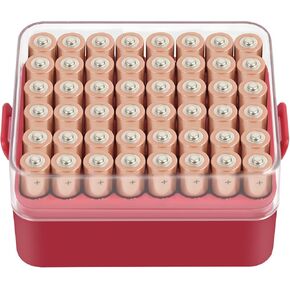 ALCYON Battery Organizer Storage Case, Small Battery Vault Box Container for 48pcs AA Batteries, Plastic Clear Protective Battery Holder for Travelling/Home/Office (Black, Large)