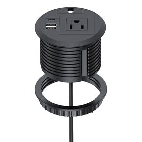 Desktop Power Grommet Outlet PD 20W Fast Charging USB-C,Tamper-Resistant Design AC Outlets,3.15'' Desk Hole Grommet Outlet,Recessed Power Grommet with 3 USB Ports (1-Pack,Fits 3.15" Round Holes,Black)