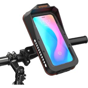 Bike Phone Holder, Water Resistant Motorcycle Phone Mount with Sun-Visor Rain Cover Sensitive Touch Screen Bicycle Accessories Handlebar Cellphone Mount with 360 Rotation for Phones Under 7''