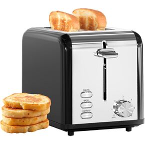 Simple Deluxe 2-Slice Wide Slot Toaster, 6 Browning Setting and 3 Function Stainless Steel Toaster, with Removable Crumb Tray, for Bread & Waffle, Black