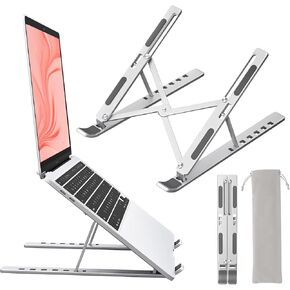 Laptop Stand for Desk, Computer Riser for Desk, Portable Foldable Adjustable Notebook Holder, Aluminum Metal MacBook Stand, Compatible with 10-15.6 Inch Laptops, iPad, Silver.