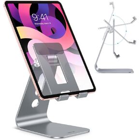 OMOTON قابل للتعديل جهاز الكمبيوتر اللوحي للمكتب ، وأذرع أطول من أجل استقرار أكبر ، حامل اللوح T2 مع تصميم مجوف للهواتف والأجهزة اللوحية الكبيرة مثل iPad Pro/Air/Mini ، Silver