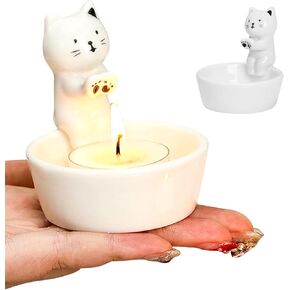 Cute Animal Candle Holder, Cartoon Tea Light Candle Holder, Ceramic Capybara Kitten Home Decor Warming Paws for Cat Lover Girl Women Gifts (Yellow Capybara)