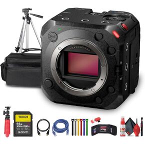 Panasonic Lumix BS1H الإطار الكامل مربع الكاميرا السينما | مستشعر 6K ، 14+ يوقف النطاق الديناميكي ، V-log ، 4: 2: 2 10 بت ، 4K 60p ، ISO المزدوج (DC-BS1H) + 64 جيجابايت بطاقة الذاكرة + CASE + TRUPOD + HDMI Cable + المزيد