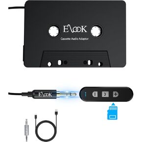 Elook Cassette to Bluetooth Adapter for Car, 5.1 Bluetooth Receiver Kit for Cassette Aux Adapter with 3.5 MM Auxillary Cable, Black