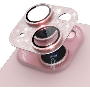 Compatible for iPhone 15 Plus/iPhone 15 Camera Lens Protector Metal Plus Aluminium Alloy Ring 9H Tempered Glass Screen Camera Cover Black