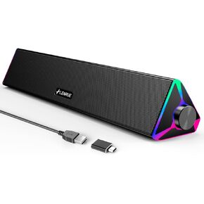 LENRUE Computer Speakers for Desktop,PC Speakers with Single USB for Power and Stereo Sound,Touch Lights Gaming Speakers Sound bar for Desktop PC Monitor Laptop(USB-C Adapter Included)