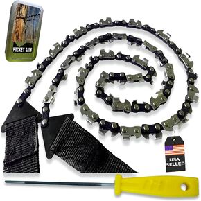 Pocket Chainsaw 48 Teeth, 36 Inch Heavy Duty Hand Chainsaw with Razor Sharp Teeth for Camping, Survival Saw | Compact Lightweight Rope Saw with Storage Box & Sawfile for Outdoor Adventures