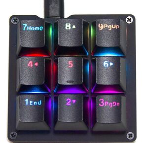 Mechanical Numpad One Handed Gaming 24 Macro Programmable Setting Keypad Round keycap 9 Keys Fully Programmable Keys RGB Backlit Gaming Keyboard Electric Game Numpad for Windows/Mac Blue Switch