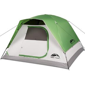 Happy Travel Camping Tent, 4 Person Dome Tents for Camping with Rainfly, Waterproof Clip Easy Setup Portable Family Tent with Mesh Windows, 20% More Headroom Backpacking Tents for Camping & Hiking
