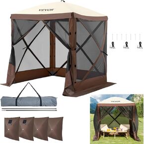 VEVOR Pop Up Gazebo Screen Tent, Instant Gazebo Tent with Mosquito Netting Outdoor Canopy, 6 Sided Sun Shelter 12x12ft w/ 6 Removable Wind Cloths & 2 Mesh Windows, Pavilion Tent for Patio, Army Green