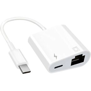 USB C إلى Ethernet Adapter 2 في 1 USB C إلى محول RJ45 مع منفذ الشحن من النوع C PD المتوافق مع iPhone16/Android/MacBook يدعم شبكة Ethernet 100 ميجابت في الثانية