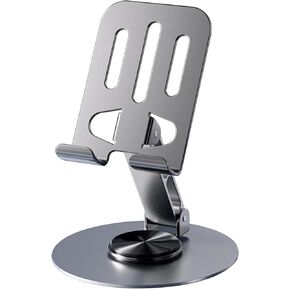 Adjustable Metal Phone Stand, Desktop Holder with 360-Degree Rotation, Gray