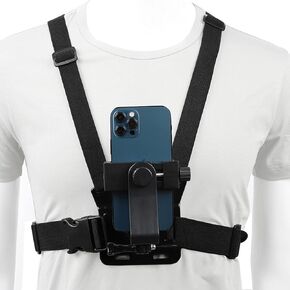 Mobile Phone Chest Mount Harness Strap Cell Phone Holder Mount for Video Recording Bike/Kayak/Fishing/Skateboard POV/VLOG for iPhone/Samsung for GoPro Hero 11 10 9 8/Insta360/DJI Action Camera, Black