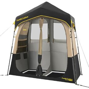 FanttikOutdoor Zeta A2 Pro Shower Tent 2 Rooms, Instant Setup in 60 Seconds with Rainfly & Windproof, Portable with Carry Bag for Family Camping, Privacy Shelters Upgraded Ventilation