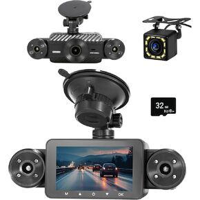 4 قناة Dash Cam 360 ° View ، 4K الأمامية والخلفية 1080 بكسل داخل الكاميرا اليسرى اليسرى للسيارات ، وشملت بطاقة 32 جيجابايت ، وشاشة 3 "IPS ، و 150 درجة الزاوية العري