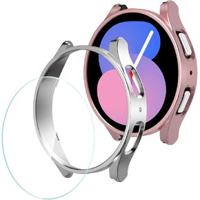 Screen Protector Compatible with Galaxy Watch 4/Galaxy Watch 5 44mm,【4+2Pack】 HD Tempered Glass Protective Film and Hard PC Bumper Case for Samsung Galaxy Watch 5/Galaxy Watch 4 44mm