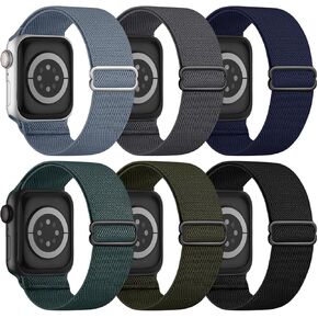 6 Pack Stretchy Solo Loop Compatible with Apple Watch Band 45mm 46mm 44mm 42mm 49mm 41mm 40mm 38mm Men Women, Braided Elastic Nylon Strap for iWatch Series 10 9 8 7 6 5 4 3 SE SE 2 Ultra Ultra 2