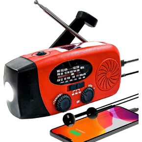 2000mAh Portable Emergency Hand Crank & Solar Panel SOS Weather Radio, Self Powered NOAA/AM/FM Radios with SOS Alarm, 3-Mode Flashlight (Red)