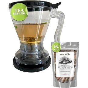 Nelson's Tea Loose Leaf Tea Maker & Raspberry Chocolate Truffle – Durable Brewer for Loose Tea and Iced Tea, Full Flavor Extraction, 4 oz Black Tea with Raspberry, Chocolate, Carob Beans & Hibiscus.
