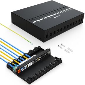 12 Port Patch Panel Blank Keystone Patch Panel Shielded Compatible with LC/SC/ST/FC/USB/HDMI Keystone Jack for Home/Office Ethernet Termination Box