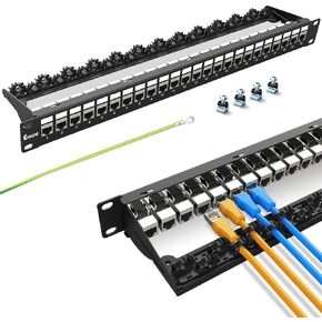 24Port Patch Panel Cat6 Keystone Patch Panel RJ45 Patch Panel Network Patch Panel with Smart Cable Management (No Cable Tie Required) for 19inch Rackmount(Shielded)