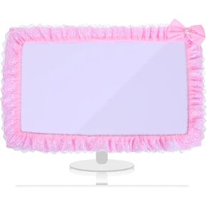 23''-27'' Pink Monitor Cover, Cute Computer Monitor Cover with Bow-Knot, Lace Fabric, Monitor Dust Cover, TV Monitor Cover, PC Cover, Monitor Decoration, Monitor Accessories Cute