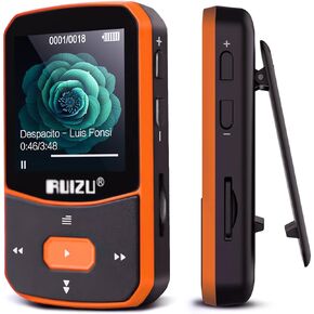 RUIZU 64GB Clip MP3 Player with Bluetooth 5.3, Portable Music Player with Voice Recorder for Sports Running, FM Radio, Pedometer, A-B Repeat, Audio Shuffle Playback, Support 128GB Micro SD Card, Red