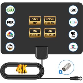 TV Antenna Indoor, 2025 Digital TV Antenna for Local Channels, HDTV Antennas for Smart/Old TV Indoor with 12 FT Cable 360° Reception 4K 1080p A4