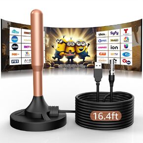 TV Antenna, HD Digital TV Antenna Indoor Outdoor, 1600+ Miles Range Antenna for Smart T V and All Older T V with Amplifier Signal Booster & Thick Coaxial Cable, Supports 4K 1080p