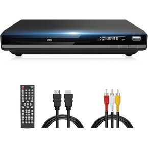 DVD Player HDMI Region Free DVD Players for TV, 1080P Upscaling, USB Input, HDMI RCA Cable Included, Breakpoint Memory, Built-in PAL NTSC, DVD CD Player for Home Plays All Regions and Multi-Format