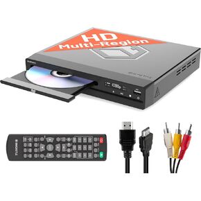 Compact DVD Player with Included HDMI | Multi Region Disc Playback | 1080 HD Upscaling | HDMI, RCA, & AV Connectivity | USB, MP3, & CD Playback | Easy Use Remote Control Included | OAKCASTLE DVD100