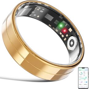 Hwagol Smart Ring, Fitness Tracker Smart Ring with Calories/Heart Rate/Blood Oxygen/Sleep Monitoring, Long Lasting Battery Smart Rings Android & iOS Compatible(Gold,10#)