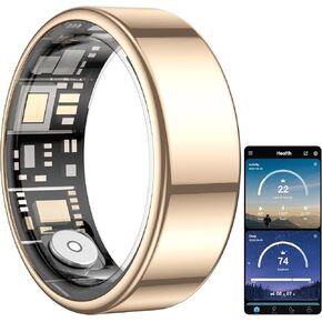 Temdan Smart Ring (Upgraded), Wearable Fitness Smart Ring Health Tracker, Sleep Quality & Heart Rate & Blood Oxygen Monitoring, IP68 Waterproof, No Subscription Fees, Smart Ring, Gold, Size 13