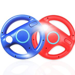 Paquete de 2 ruedas de volante para Wii para Mario Kart para juegos de carreras de Wii (rojo y azul)