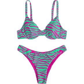 WDIRARA Women's Two Piece Swimsuit Zebra Stripe Underwire Spaghetti Strap Bikini Bathing Suit in Saudi Arabia