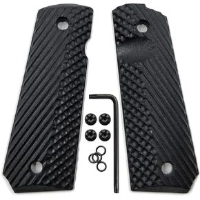 Cool Hand 1911 Grips Full Size for Kimber, Colt, Rock Island, Springfield, Taurus Pistol, Screws Included, OPS/Sunburst Texture, Ambi Safety Cut, Mag Release