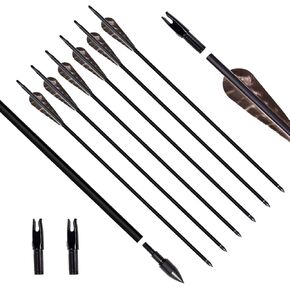 31Inch Carbon Arrow, Practice Hunting Arrows, Camo Turkey Feather Fletching, Arrows for Compound & Recurve Bow with Removable Tips Adjustable Nocks