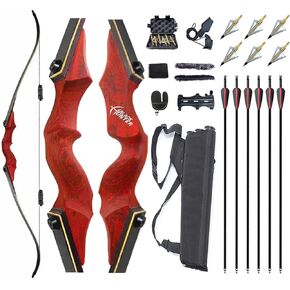 Archery 60" Recurve Bow and Arrows Set for Adults Right Hand Longbow kit Wooden Competition Hunting Shooting Training Outdoor Practice 30-60lb