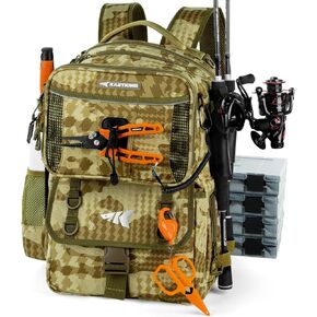 KastKing BaitSpace 50L Fishing Tackle Backpack with Removable Bait Binder & 4 Tackle Boxes, Rod Holders Storage Fishing Gear