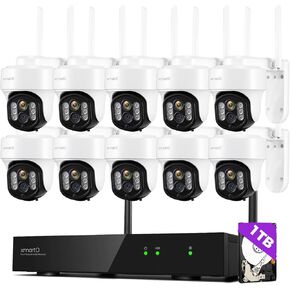 XMARTO 10CH WiFi 6 HD PTZ Security Camera System - Wireless Outdoor/Indoor, 4K NVR with 10X Rotate 6MP Home Cams, 1TB HDD (Plug-in 24/7 Surveillance, WiFi-Relay)