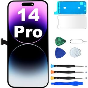 لاستبدال شاشة iPhone 14 Pro ، 6.1 بوصة (الطراز: A2890 ، A2650 ، A2889 ، A2892) ، مجموعة أرقام شاشة LCD ثلاثية الأبعاد مع شريط لاصق مقاوم للماء وإصلاح أدوات الإصلاح