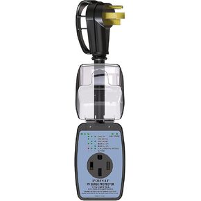 rv Surge Protector 50 amp with Waterproof Cover, rv Voltage Protector/Monitor with Surge Protection(4100 Joules), Designed with Easy to Use Handle, Black