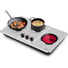 Cusimax Hot Plate Electric,Countertop Infrared Triple Burner with 7″Ceramic Glass Cooktop,Electric Hot Plate for Cooking,11 Level Temperature Setting