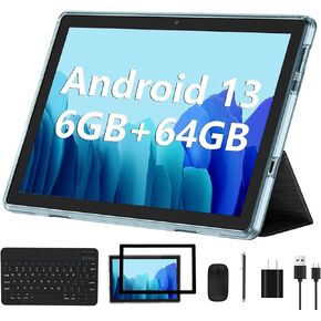 Android Tablet, 10.1 inch Android 13 Tablets 6GB RAM 64GB ROM 1TB Expand, 1280x800 IPS HD Touchscreen,6000mAh Battery, Bluetooth, Dual Camera, GMS, WiFi (Black)