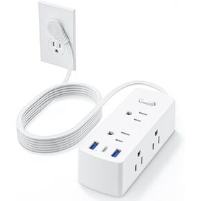 Power Strip Surge Protector, Olcorife Ultra Thin Flat Plug Extension Cord 5ft, 6 Outlets 3 USB Ports(1 USB C), 3 Sided Outlet Extender for Home Office Travel Dorm Room Essentials, White