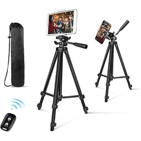 Aureday Phone Tripod Stand, 64" Extendable Cell Phone&Camera Tripod with Wireless Remote and Phone Holder, Aluminum iPad Tripod for Video Recording/Selfies/Live Stream/Vlogging