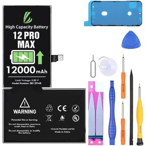 LL TRADER Battery for iPhone 12/12 Pro, 12000mAh High Capacity Replacement Battery for iPhone 12/12 Pro with Full Set Repair Tool Kit & Adhesive