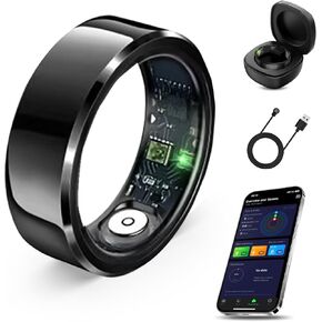 Smart Ring, Sleep Tracking Wearable, Heart Rate, Fitness Tracker, for Men/Women, Black, Size 12